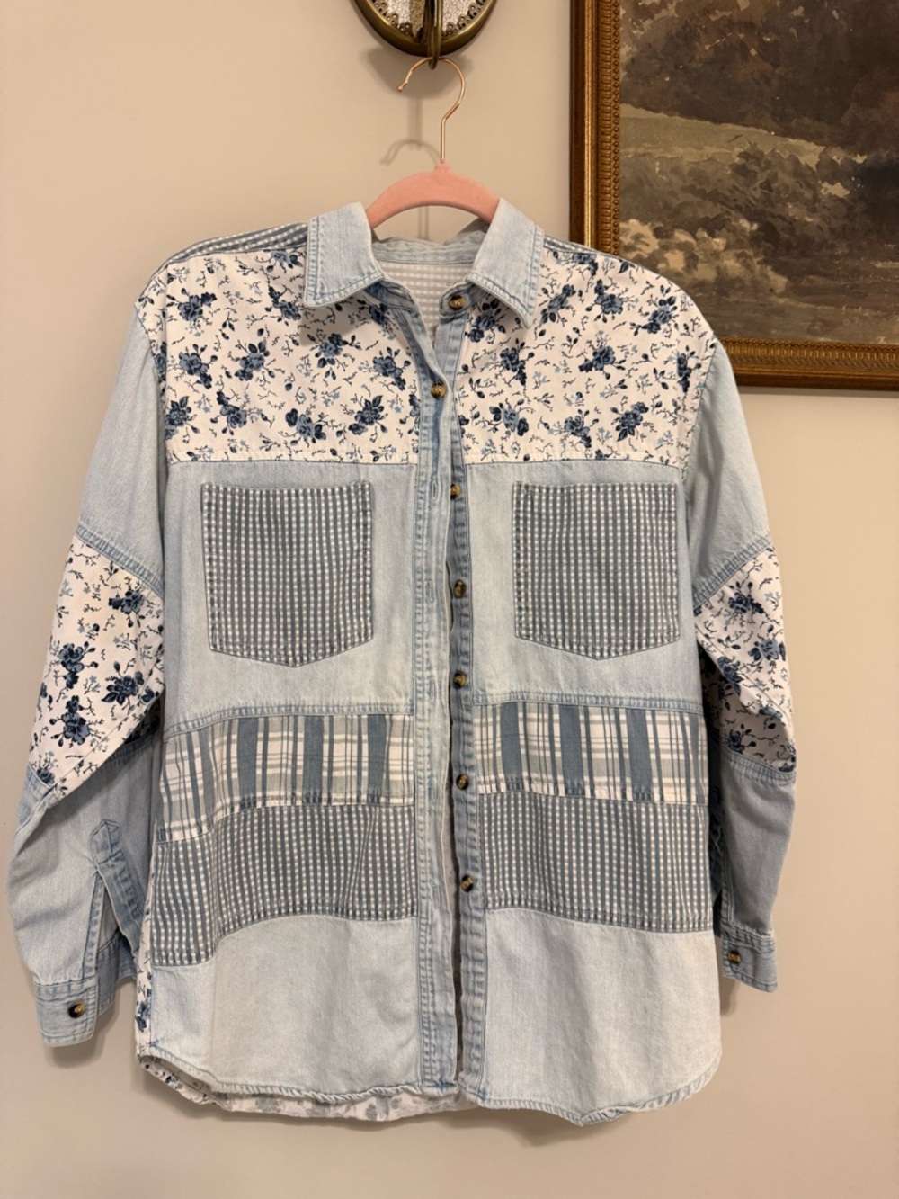 Denim Floral Button Up Shirt